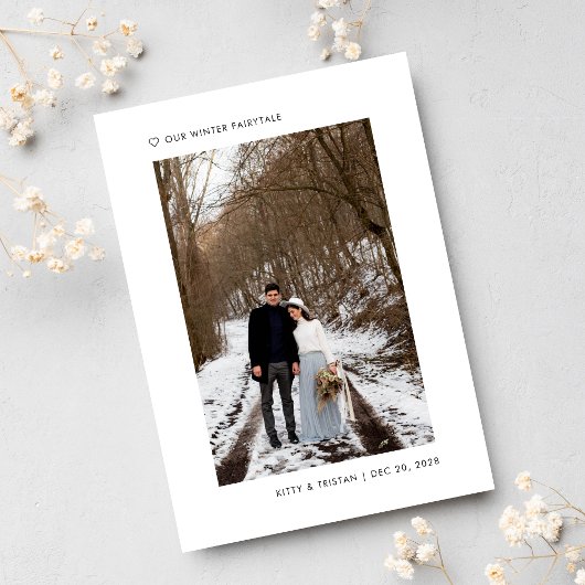Moderne Minimal wir haben Urlaub Winter Hochzeit Ankündigung