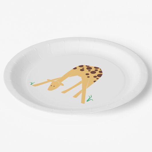Moderne Minimal Yellow Giraffe Babydusche Geburtst Pappteller (Schrägansicht)