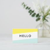 Moderne Minimal Yellow & Mint Hello Business Cards Visitenkarte (Stehend Vorderseite)