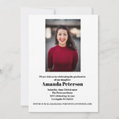 Moderne Minimal-Zwei-Foto-Graduierungspartei Einladung (Rückseite)