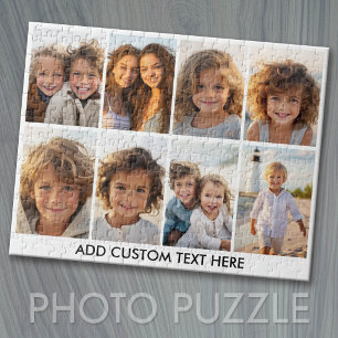 Moderne, minimale 8-Foto-Collage mit Text auf Weiß Puzzle