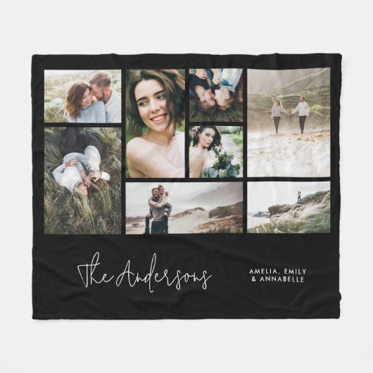 Moderne minimale 8-Foto-Familie elegant Fleecedecke (Vorderseite (Horizontal))