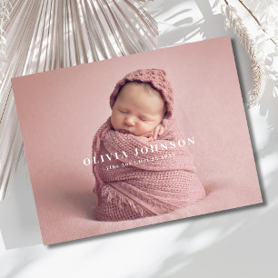 Moderne minimale Baby-Foto-Geburtsanzeige Postkarte