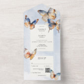 Moderne Minimale Blau und Rost Schmetterlinge QR-C All In One Einladung (Innen Boden)