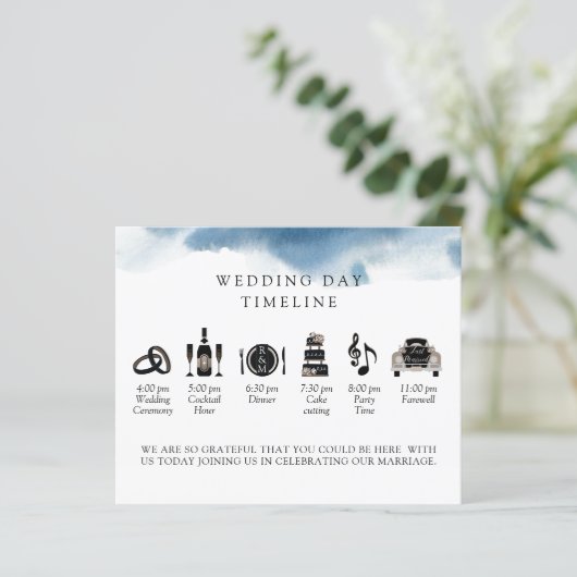 Moderne, minimale, Blue Wedding Timeline und Progr (Stehend Vorderseite)