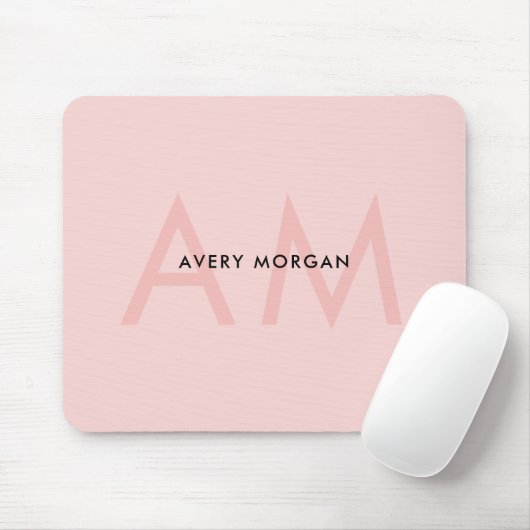 Moderne minimale Blush-Pink-Monogramm-Initialen Mousepad (Mit Mouse)