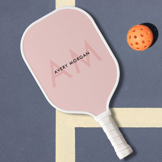 Moderne minimale Blush-Pink-Monogramm-Initialen Pickleball Schläger
