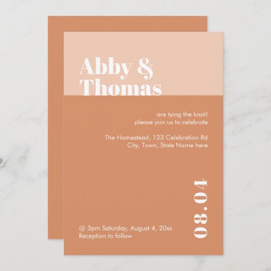Moderne minimale Blush Pink Tan Farbe Einfache Hoc Einladung (Vorne/Hinten)
