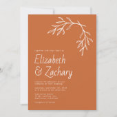 Moderne minimale botanische Burnt Orange Hochzeit Einladung (Vorderseite)