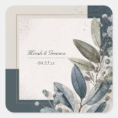 Moderne minimale botanische Foliage Geometric Wedd Quadratischer Aufkleber (Vorderseite)