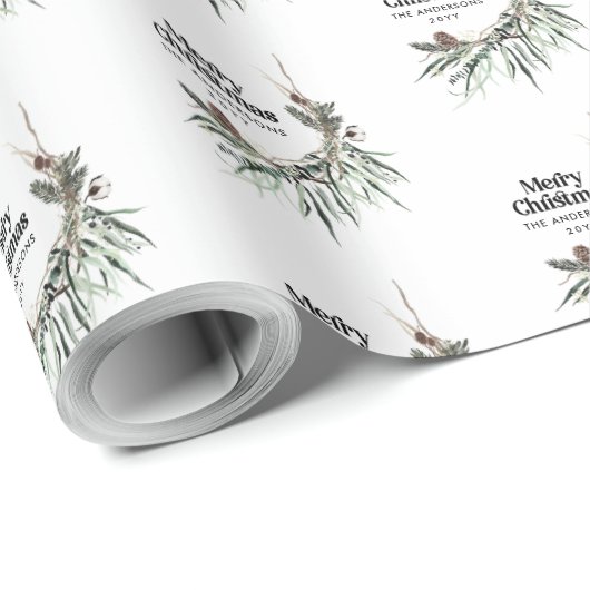 Moderne minimale botanische Weihnachtszeit elegant Geschenkpapier (Rolleneckpunkt)