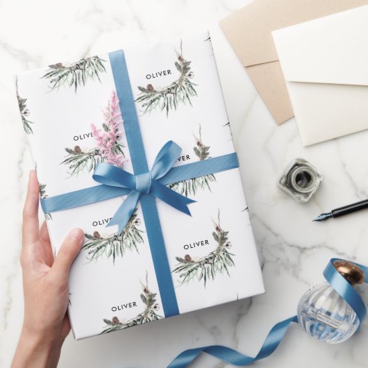 Moderne minimale botanische Weihnachtszeit elegant Geschenkpapier (Schenken)