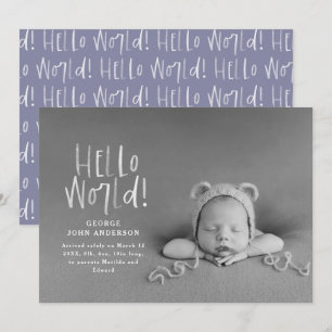 Moderne minimale chic lila Typografie Foto Geburt Ankündigung