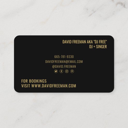 Moderne minimale DJ-Turntable in Schwarz und Gold Visitenkarte (Rückseite)