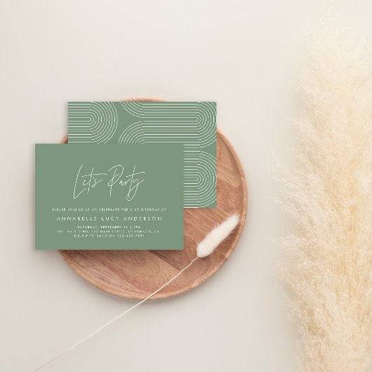 Moderne minimale Drehbuch geometrisch grün Geburts Einladung