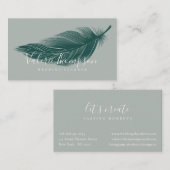 Moderne minimale dunkelgrüne elegante Boho Feder Visitenkarte (Vorne/Hinten)