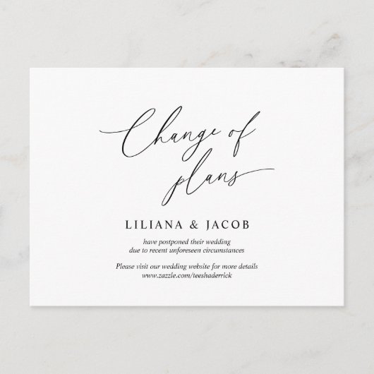 Moderne minimale Einladung zur Hochzeit neu geplan Postkarte (Vorderseite)