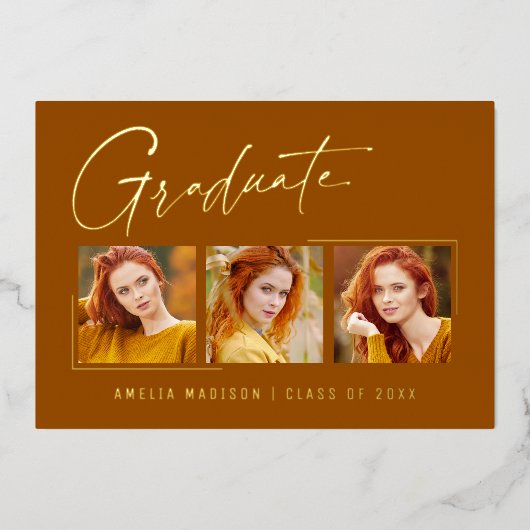 Moderne minimale, einzigartige Ink Script Graduate Folieneinladung (Vorderseite)