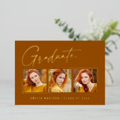 Moderne minimale, einzigartige Ink Script Graduate Folieneinladung (Stehend vorne)