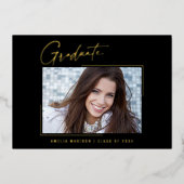 Moderne minimale, einzigartige Ink Script Graduate Folieneinladung (Vorderseite)