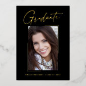 Moderne minimale, einzigartige Ink Script Graduate Folieneinladung (Vorderseite)