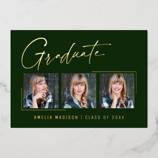 Moderne minimale, einzigartige Ink Script Graduate Folieneinladung (Vorderseite)