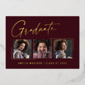 Moderne minimale, einzigartige Ink Script Graduate Folieneinladung (Vorderseite)