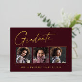 Moderne minimale, einzigartige Ink Script Graduate Folieneinladung (Stehend vorne)