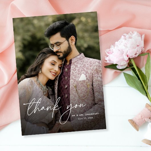 Moderne Minimale Elegante Hochzeit des vertikalen Dankeskarte