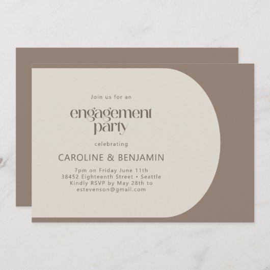 Moderne minimale Farbblock-Braune Engagement-Parte Einladung (Vorne/Hinten)