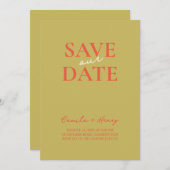 Moderne minimale farbenfrohe Orange Green Wedding Einladung (Vorne/Hinten)