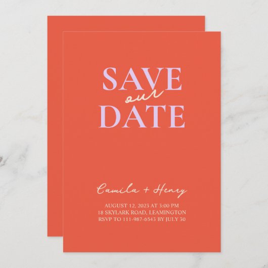 Moderne minimale farbenfrohe Orange Green Wedding Einladung (Vorne/Hinten)