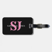Moderne minimale fette Initialen Pink Black Monogr Gepäckanhänger (Rückseite horizontal)