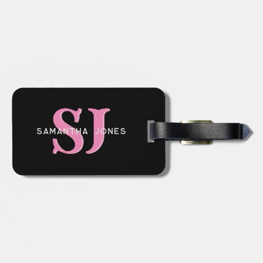 Moderne minimale fette Initialen Pink Black Monogr Gepäckanhänger (Rückseite horizontal)