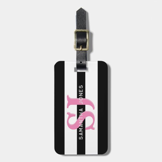 Moderne minimale fette Streifen Initialen rosa Mon Gepäckanhänger (Vorderseite vertikal)