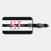Moderne minimale fette Streifen Initialen rosa Mon Gepäckanhänger (Rückseite horizontal)