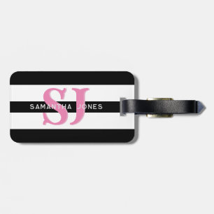 Moderne minimale fette Streifen Initialen rosa Mon Gepäckanhänger