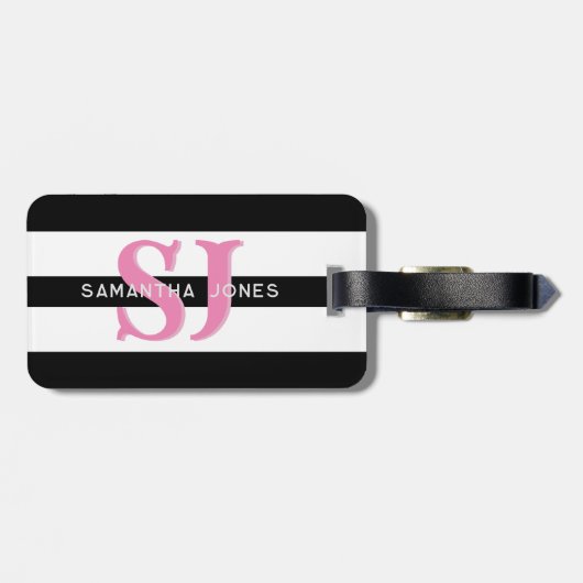 Moderne minimale fette Streifen Initialen rosa Mon Gepäckanhänger (Rückseite horizontal)