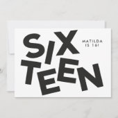 Moderne minimale fette Typografie 16. Geburtstag Einladung (Vorderseite)