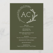 Moderne minimale Foliage Rahmen Olive Green Weddin Programm (Vorderseite)