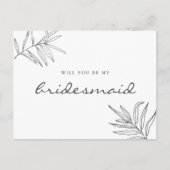 Moderne minimale Foliage wird meine Bridesmaid sei Einladungspostkarte (Vorderseite)