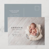 Moderne, minimale Fotogeburtsmitteilung Ankündigungspostkarte (Vorne/Hinten)