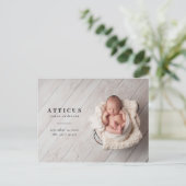 Moderne, minimale Fotogeburtsmitteilung Ankündigungspostkarte (Stehend Vorderseite)