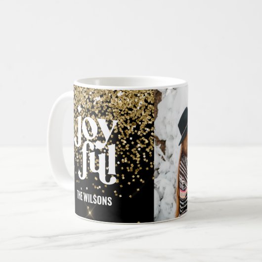 Moderne minimale freudige Typografie Foto Urlaub Kaffeetasse (Vorderseite Links)