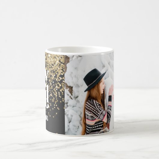 Moderne minimale freudige Typografie Foto Urlaub Kaffeetasse (Mittel)