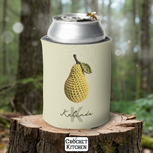 Moderne minimale gelbe Crochet Pear Monogram Name Dosenkühler
