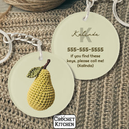 Moderne minimale gelbe Crochet Pear Monogram Name Schlüsselanhänger