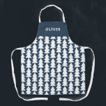 Moderne minimale geometrische Marine Weihnachtsgra Schürze<br><div class="desc">Moderner geometrischer Weihnachtsbaum blau-weiß kühn grafischer Feiertag backen Schürze Design</div>