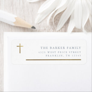 Moderne minimale goldene Kreuz-Taufe Rücksendeadre
