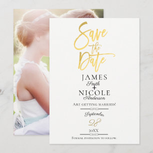 Moderne minimale Goldfolie Vollfoto Save-the-Date- Einladung